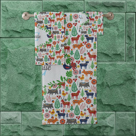 Conjunto De Toalhas Padrão de Monograma de Arte Popular Escandinava Vi
