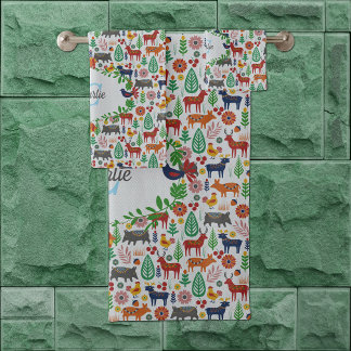 Conjunto De Toalhas Padrão de Monograma de Arte Popular Escandinava Vi
