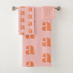 Conjunto De Toalhas Padrão de Monograma de Coral Rosa Pastel Fofo