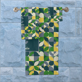 Conjunto De Toalhas Padrão de Monograma Geométrico Abstrato Bauhaus Mo