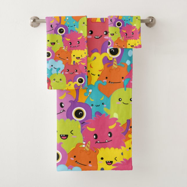 Conjunto De Toalhas Padrão de Monstros Coloridos Feliz (Insitu)