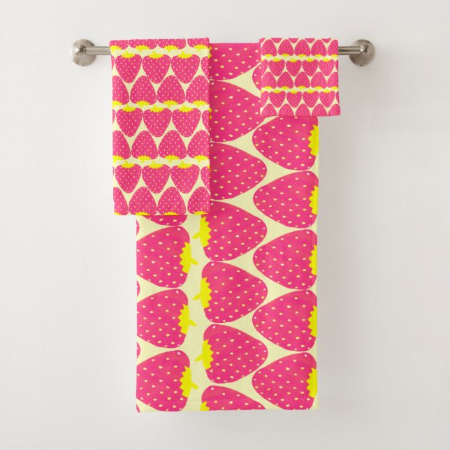 Conjunto De Toalhas Padrão de morango verde cor-de-rosa brilhante (Insitu)
