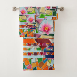 Conjunto De Toalhas Padrão de Mosaico Abstrato de Água