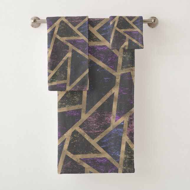 Conjunto De Toalhas Padrão de mosaico roxo e ouro (Insitu)