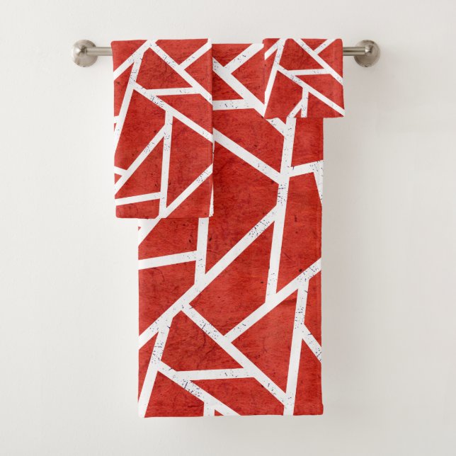 Conjunto De Toalhas Padrão de mosaico vermelho e branco (Insitu)