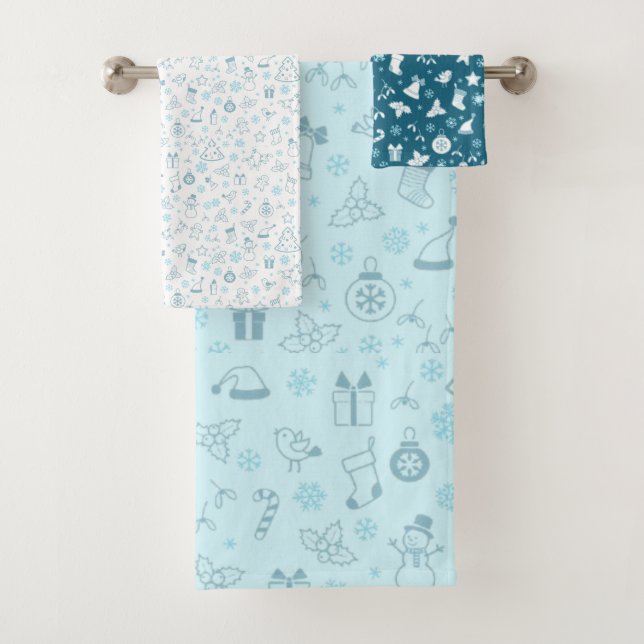 Conjunto De Toalhas Padrão de Natal Azul Elegante (Insitu)