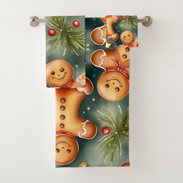 Conjunto De Toalhas Padrão de Natal do leitor de gengibre sorridente (Insitu)
