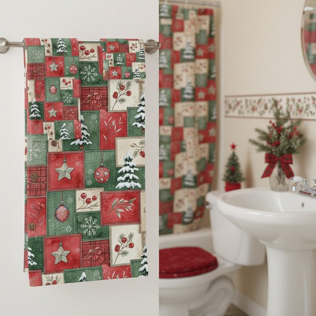 Conjunto De Toalhas padrão de natal em patchwork country (Criador carregado)