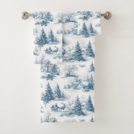 Conjunto De Toalhas Padrão de Natal em Toile Azul
