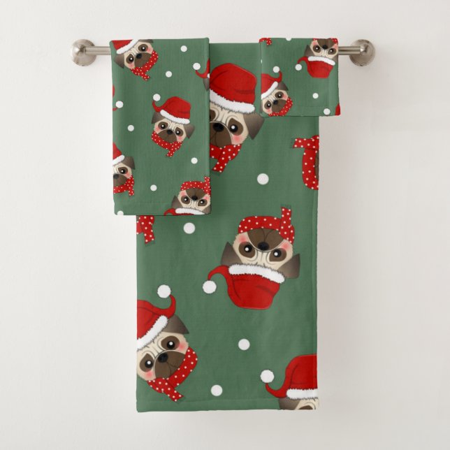 Conjunto De Toalhas Padrão de Natal Pug de Natal (Insitu)