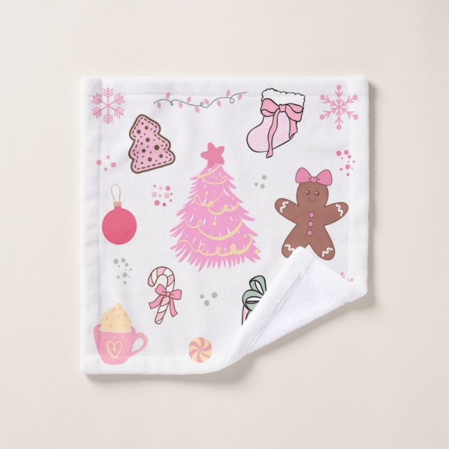 Conjunto De Toalhas Padrão de Natal Rosa (Pano de lavar)