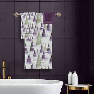 Conjunto De Toalhas Padrão de Natal Verde Roxo nº 8 ID1009