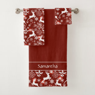 Conjunto De Toalhas Padrão de Natal vermelho e branco com renas
