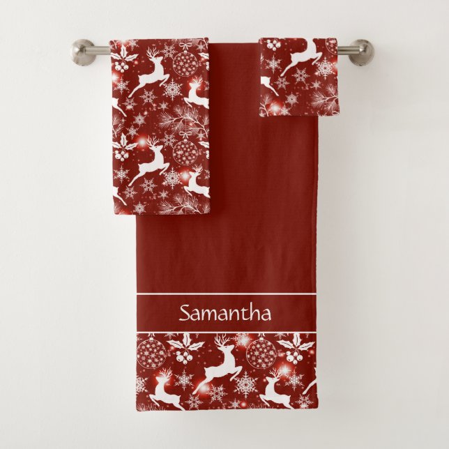 Conjunto De Toalhas Padrão de Natal vermelho e branco com renas (Insitu)