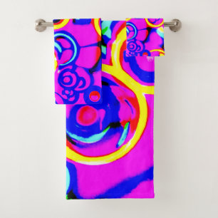 Conjunto De Toalhas Padrão de Neon Colorido Vibrante