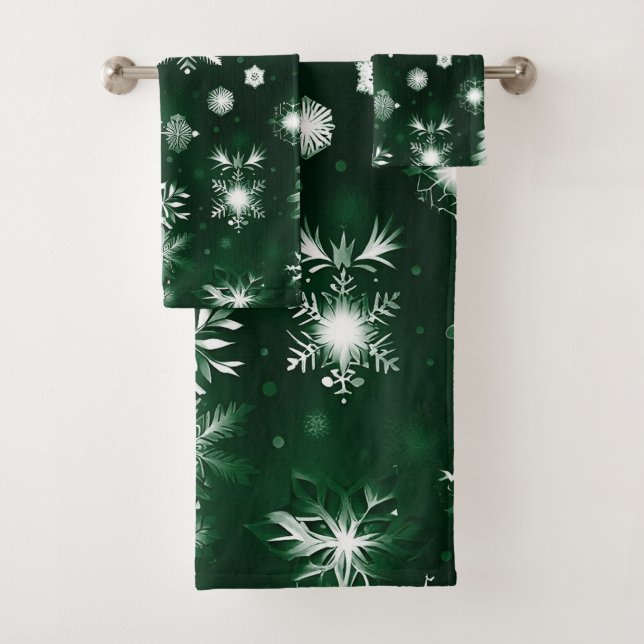 Conjunto De Toalhas Padrão De Neve Verde E Branco (Insitu)