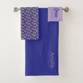 Conjunto De Toalhas Padrão de nome de flor silvestre simples lavanda a