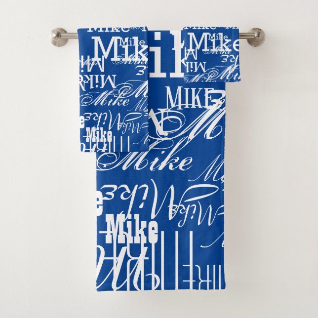 Conjunto De Toalhas Padrão de Nome Personalizado em Cor AZUL (Insitu)