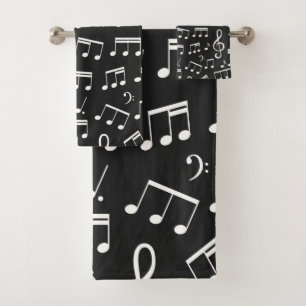Conjunto De Toalhas Padrão de notas de música em preto e branco