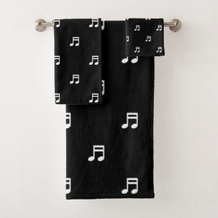 Conjunto De Toalhas Padrão de Notas Musicais Brancas em Preto