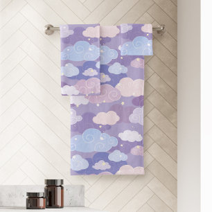 Conjunto De Toalhas Padrão de Nuvens e Estrelas de Pastel Whimsical