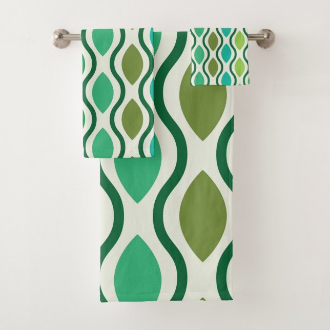 Conjunto De Toalhas Padrão de Ogee Verde Moderno do meio século (Insitu)