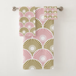 Conjunto De Toalhas Padrão de onda de semicírculo rosa e latão