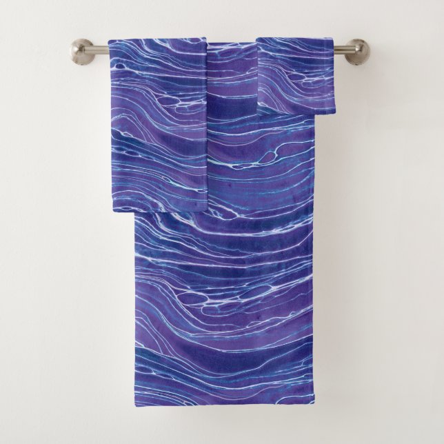Conjunto De Toalhas Padrão de Ondas Abstrato de lavanda Azul de   (Insitu)
