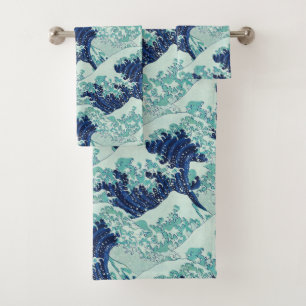 Conjunto De Toalhas Padrão de Ondas Azuis Hokusai