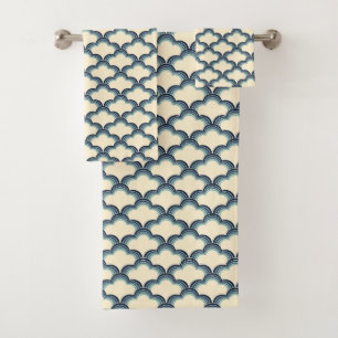 Conjunto De Toalhas Padrão de ondas de estilo reverso azul