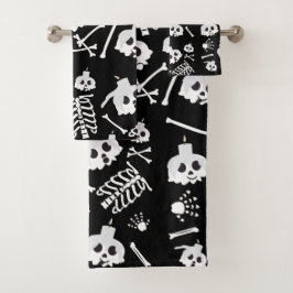 Conjunto De Toalhas Padrão de Ossos do Skeleton do Halloween