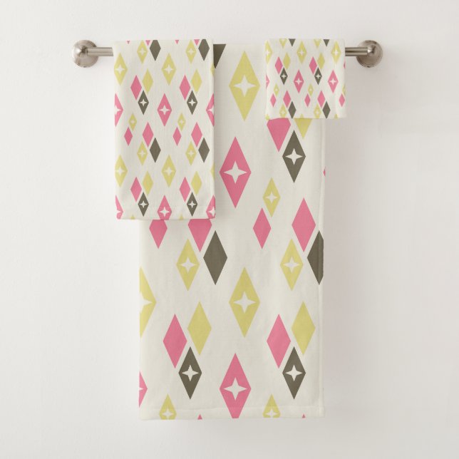 Conjunto De Toalhas Padrão de Ouros Atômicos MCM Rosa, Amarelo, Verde (Insitu)