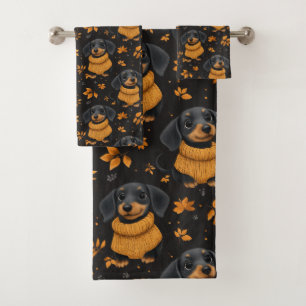 Conjunto De Toalhas Padrão de Outono de Dachshund Aconchegante - Desig