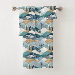Conjunto De Toalhas Padrão de Paisagem de Pastel