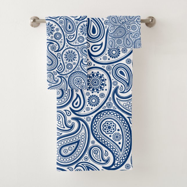 Conjunto De Toalhas Padrão de Paisley Azul e Branco do marinho (Insitu)