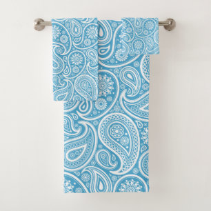 Conjunto De Toalhas Padrão de paisley branco e azul