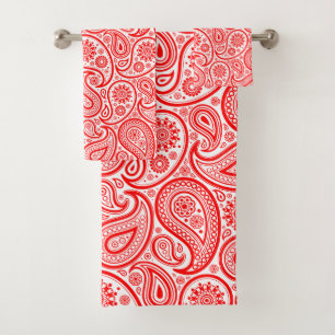 Conjunto De Toalhas Padrão de paisley vermelho e branco