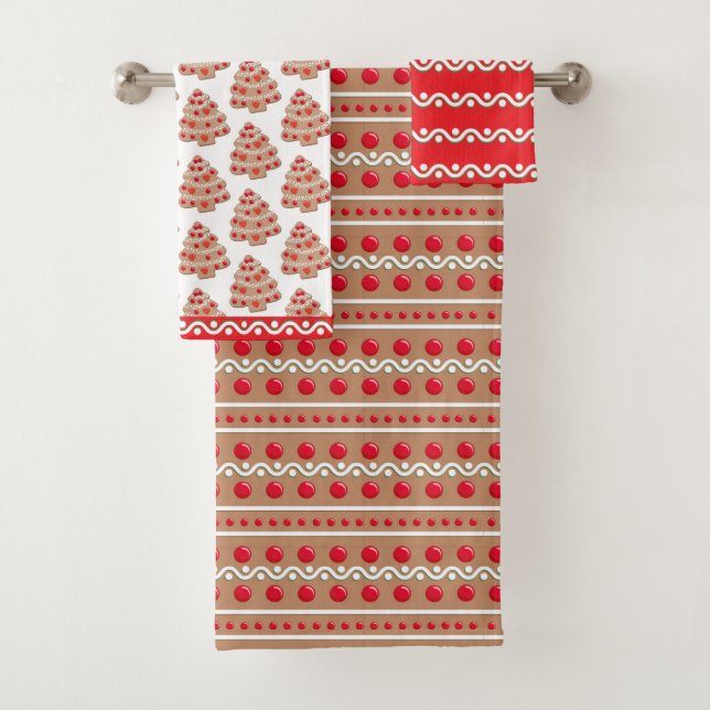 Conjunto De Toalhas Padrão de Pão de Gengibre Vermelho Castanho (Insitu)