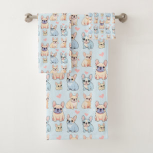 Conjunto De Toalhas Padrão de Pastel do Bulldog Francês