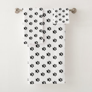 Conjunto De Toalhas Padrão de Patas de Animal Preto em Branco