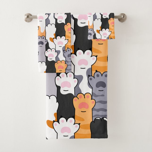 Conjunto De Toalhas Padrão de Patinhas de Gato (Insitu)