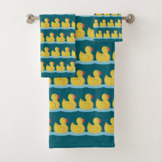 Conjunto De Toalhas Padrão de Patinho Fofo em Azul