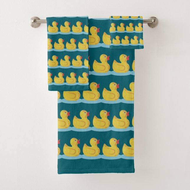 Conjunto De Toalhas Padrão de Patinho Fofo em Azul (Insitu)
