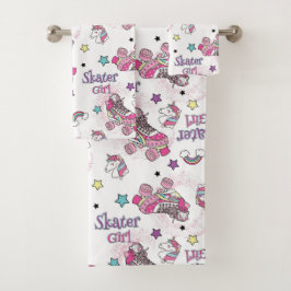 Conjunto De Toalhas Padrão de Patins de Unicórnio Menina Skater Fofa