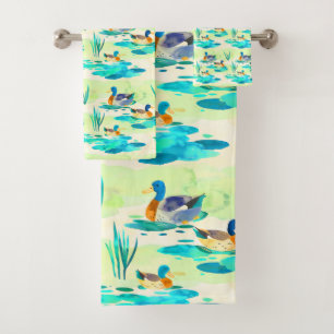 Conjunto De Toalhas Padrão de patos de turquesa