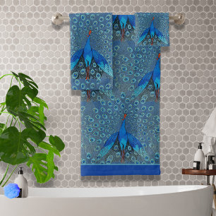 Conjunto De Toalhas Padrão de Pavão Azul-Teal Azul-Turquoise Luxe Mono