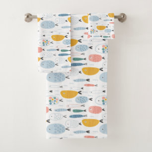 Conjunto De Toalhas Padrão de Peixe da Escola de Doodle