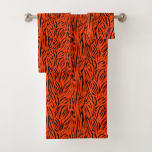 Conjunto De Toalhas Padrão de pele animal Abstrato moderno Laranja