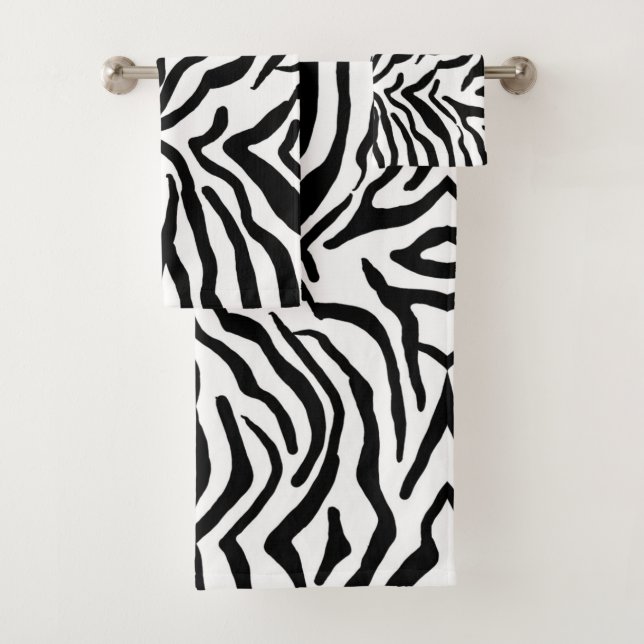 Conjunto De Toalhas Padrão de pelo de zebra preta e branca escondido  (Insitu)