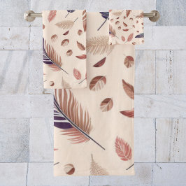 Conjunto De Toalhas Padrão de Pena Boho Chic Moderno
